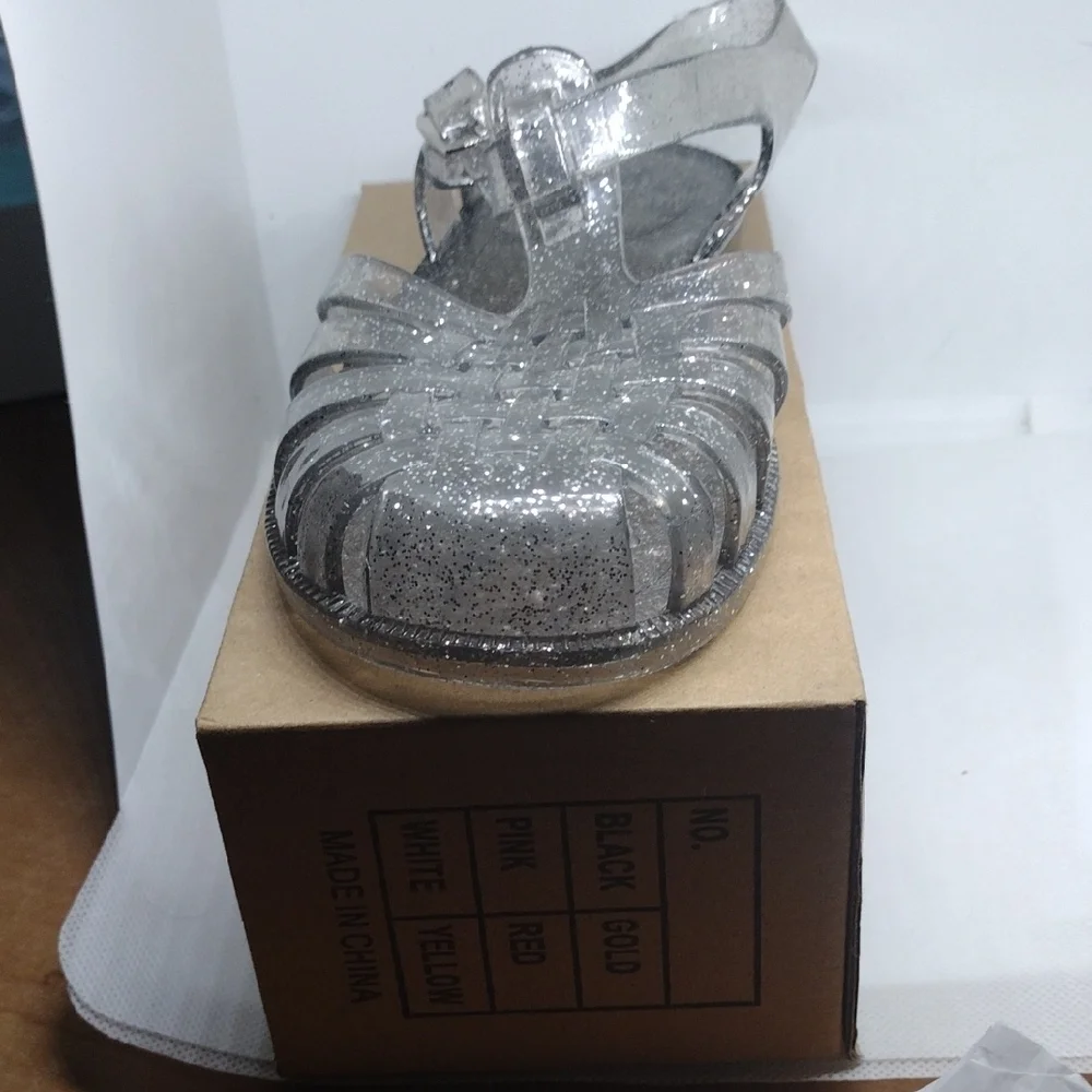Kids Silver Glitter Transparent Jelly Sandals EU 31 US 13